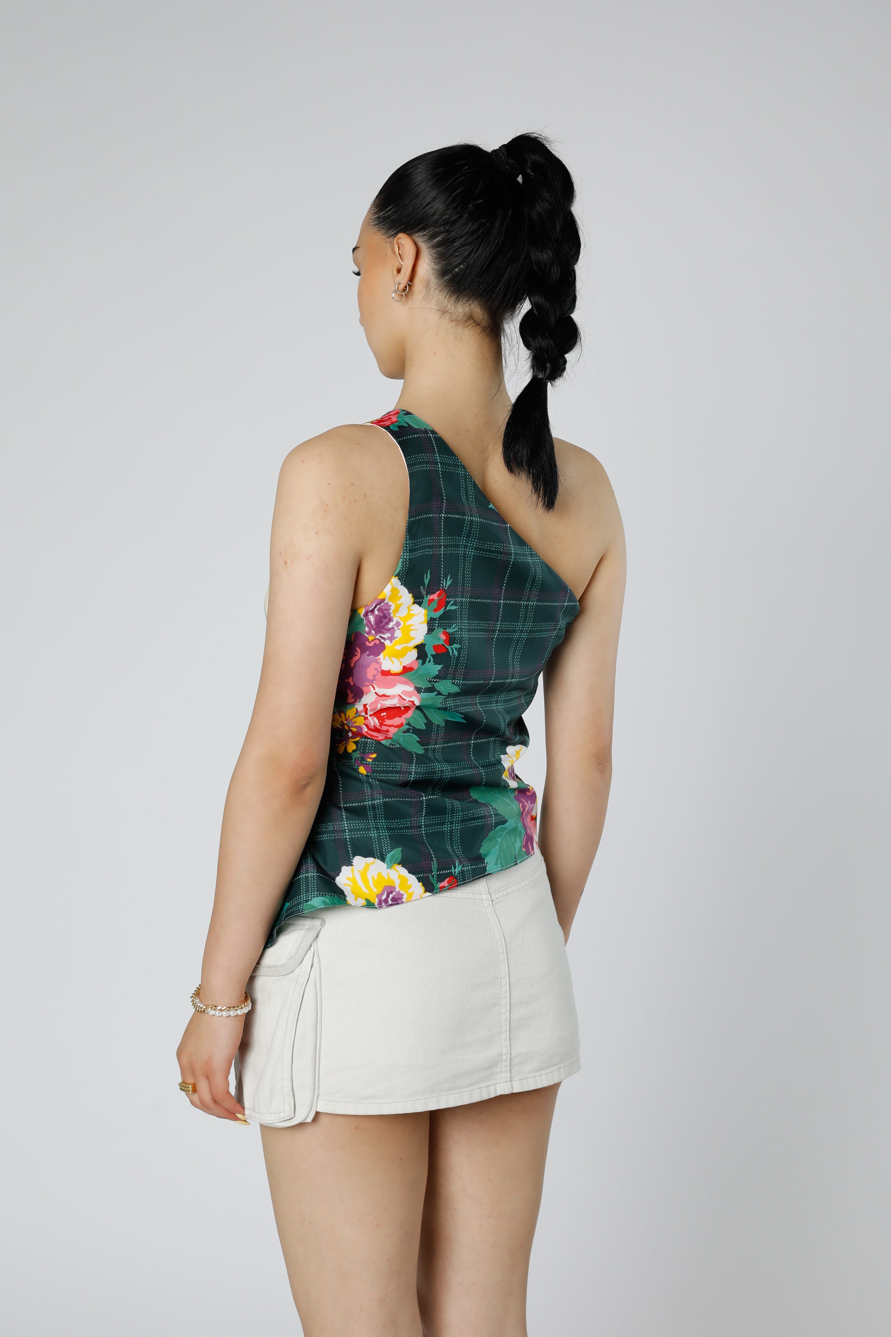 Rework Silk Scarf Ruche Tank - S-TOPS-vendor-unknown-S-Frankie Collective Rare Vintage Streetwear Reworks