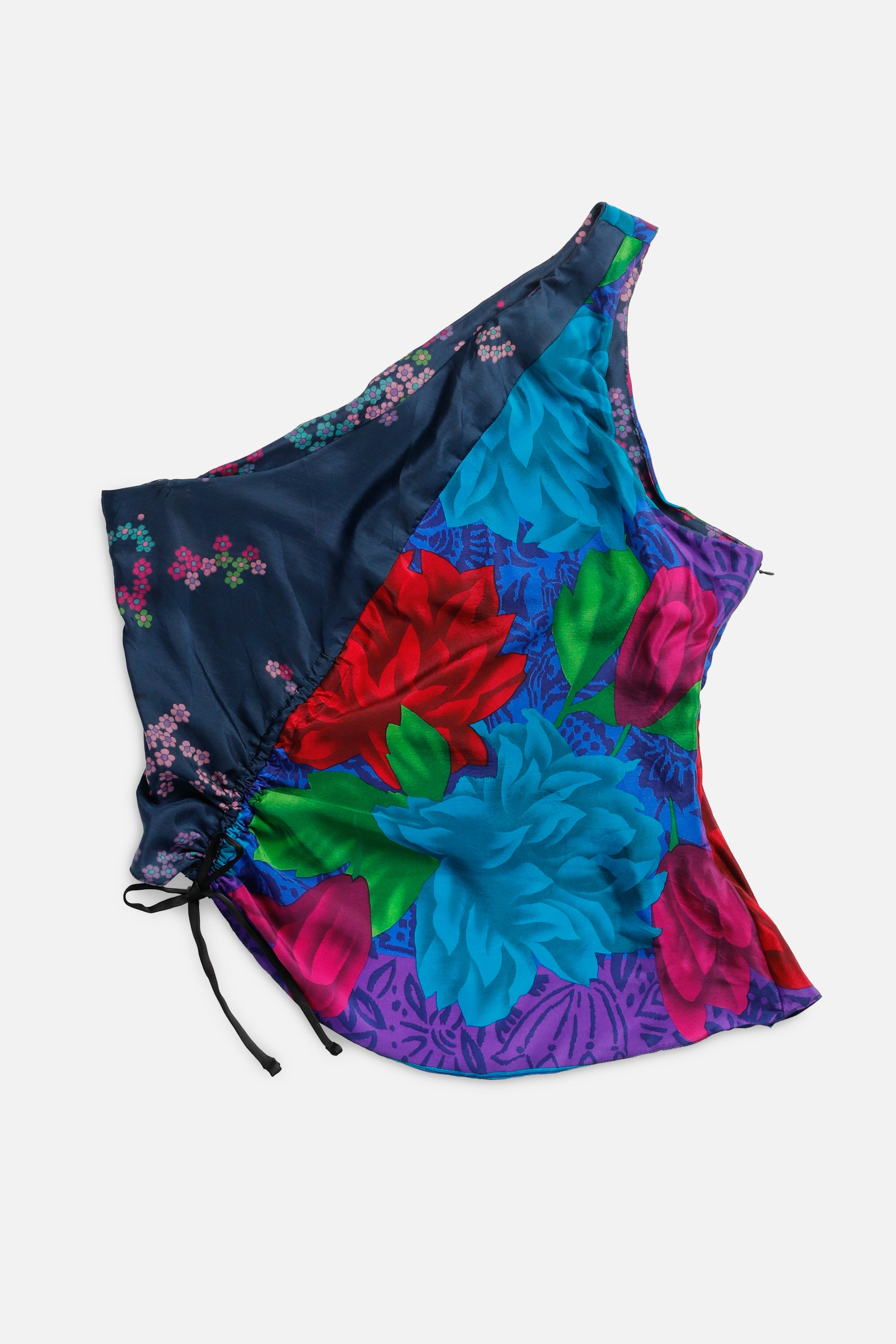 Rework Silk Scarf Ruche Tank - XL-TOPS-vendor-unknown-XL-Frankie Collective Rare Vintage Streetwear Reworks