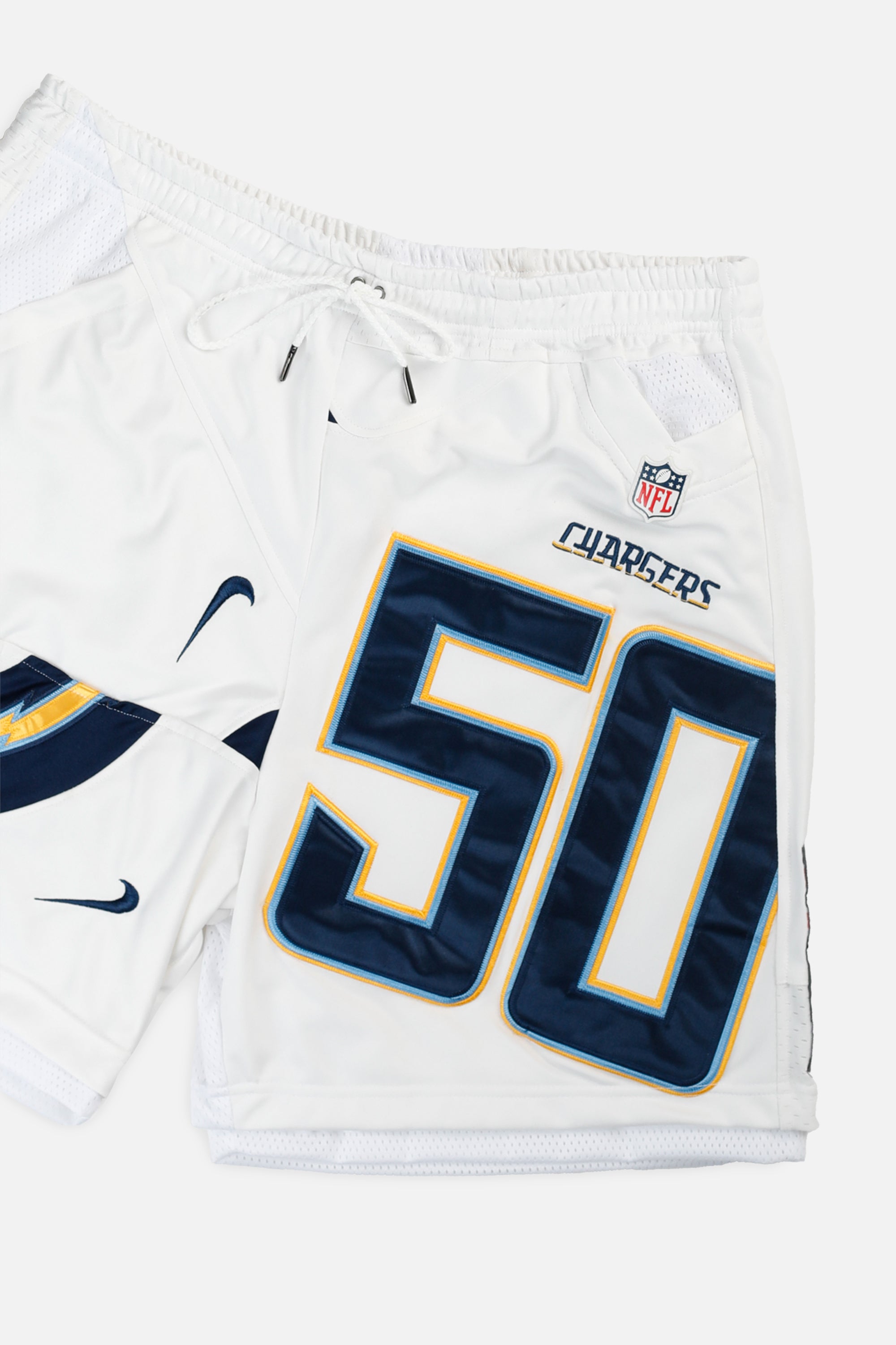 Unisex Rework LA Chargers NFL Jersey Shorts - XL-BOTTOMS-NFL-Women's XL - Men's L-Frankie Collective Rare Vintage Streetwear Reworks