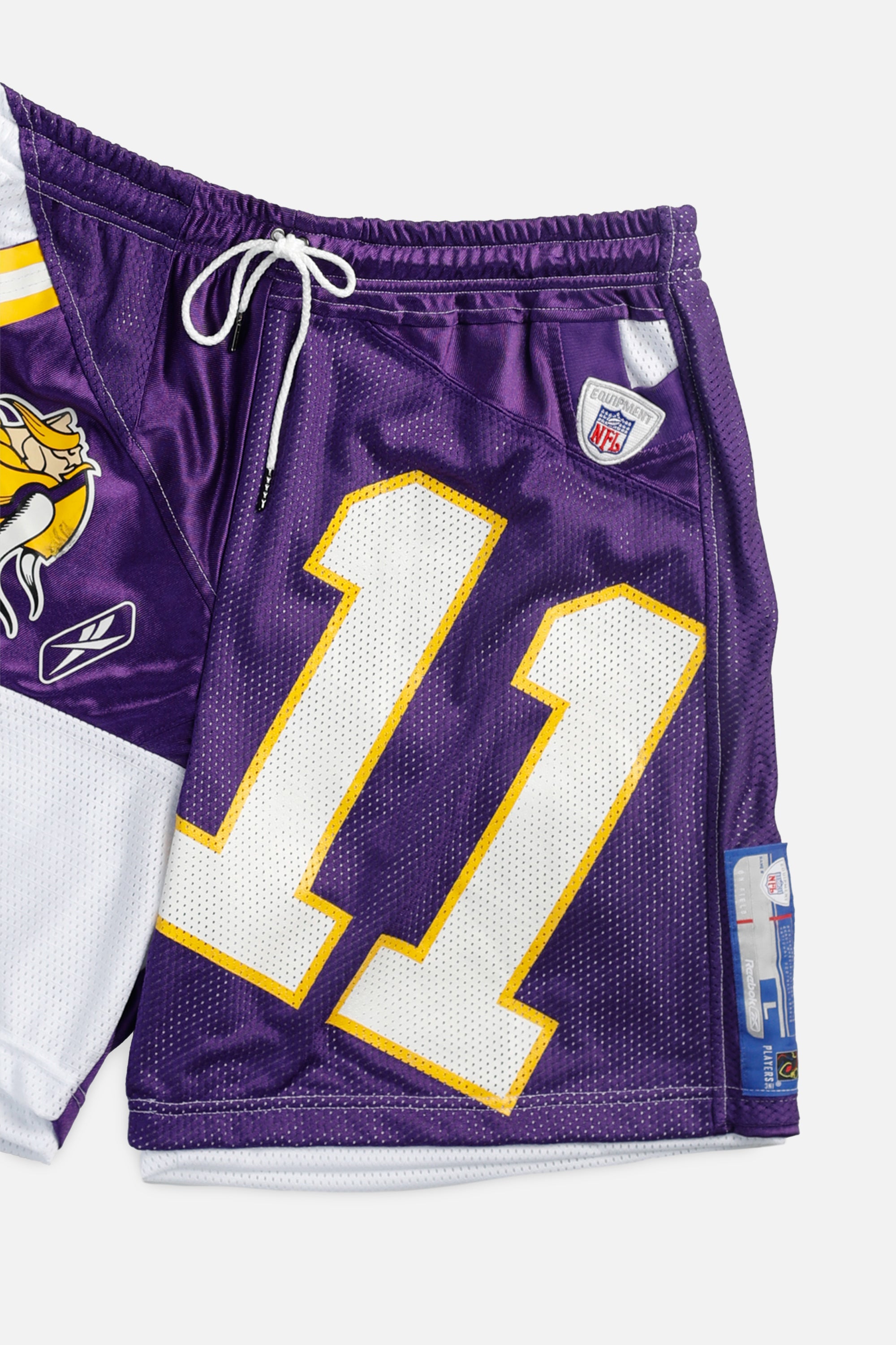 Unisex Rework Minnesota Vikings NFL Jersey Shorts - XL-BOTTOMS-NFL-Women's XL - Men's L-Frankie Collective Rare Vintage Streetwear Reworks