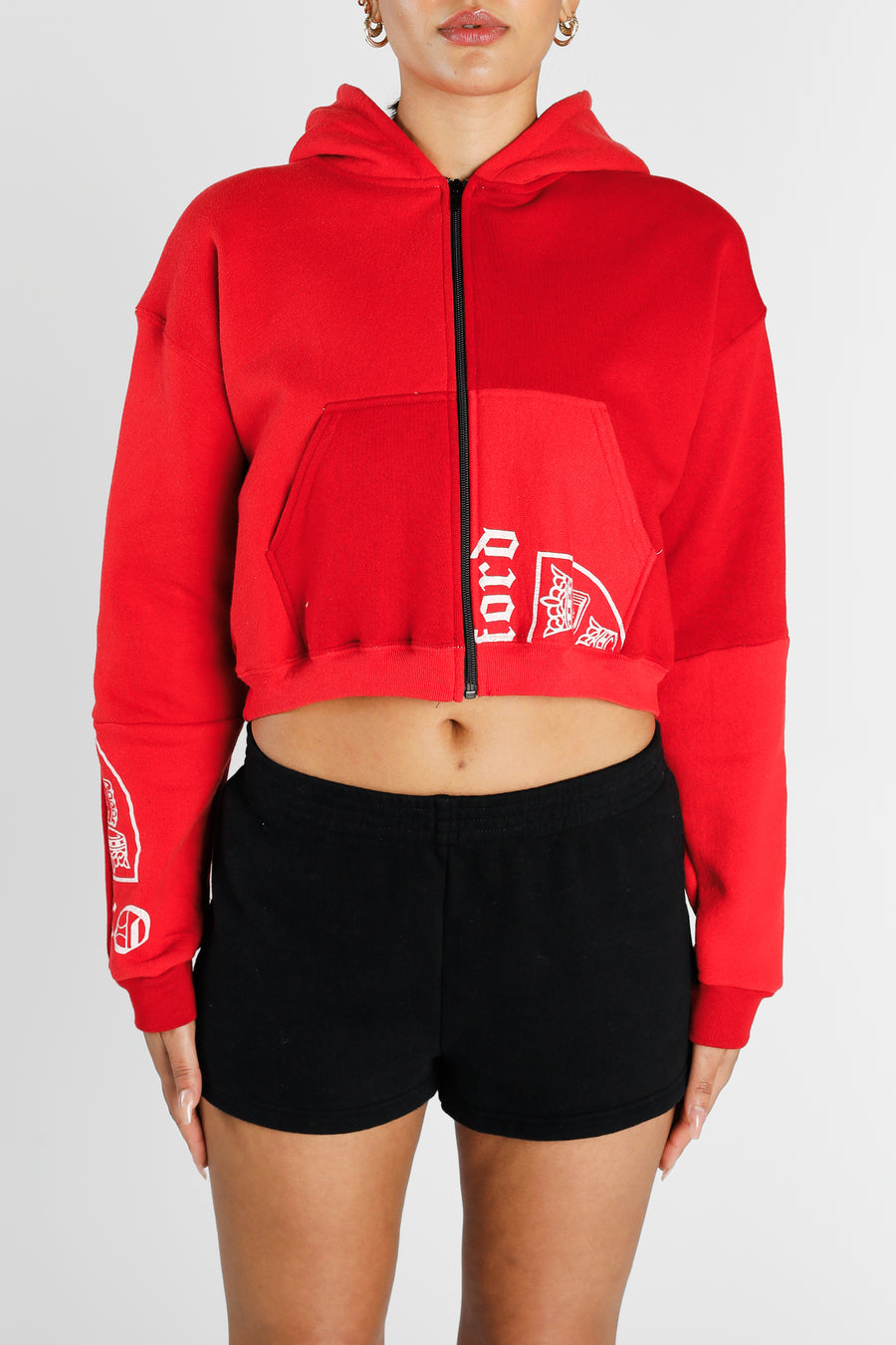 Rework Oxford Crop Zip Hoodie - XS