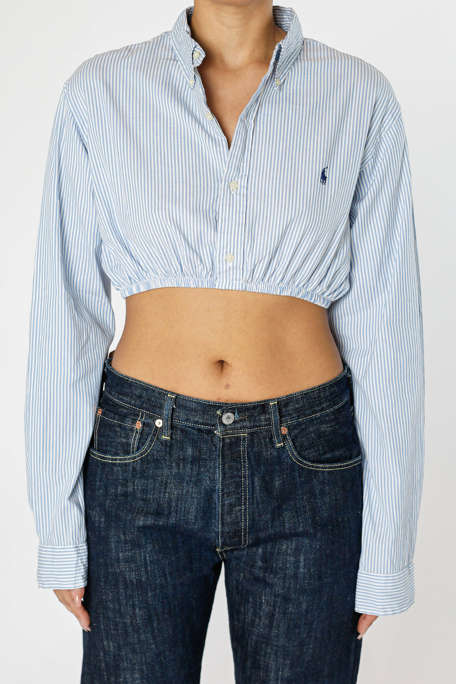 Rework Oxford Cinch Crop Shirt - L