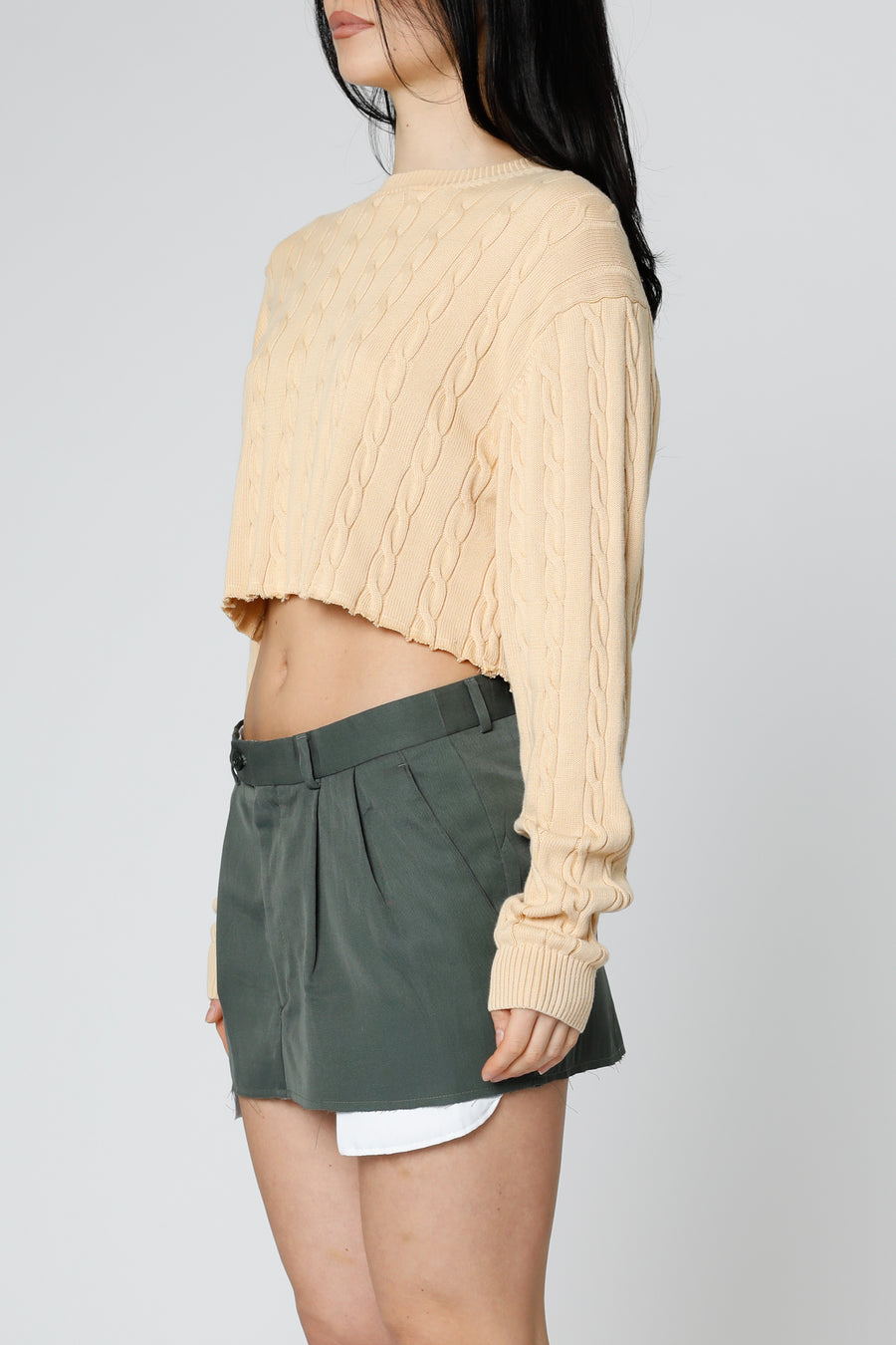 Rework Crop Knit Sweater - L