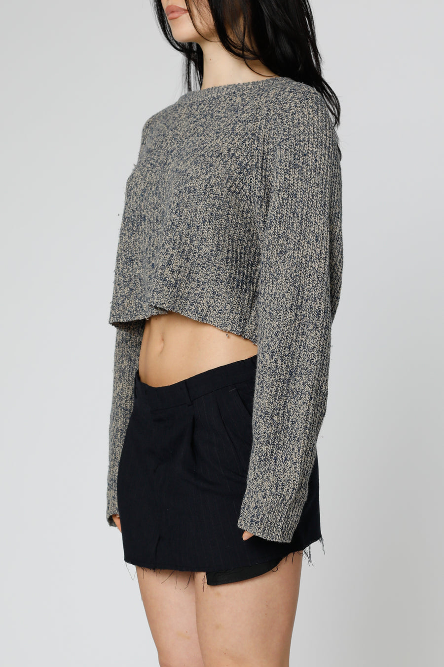 Rework Crop Knit Sweater - L