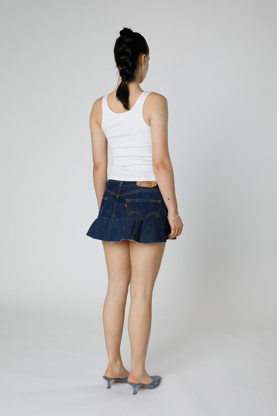 Rework Denim Flounce Skirt - M