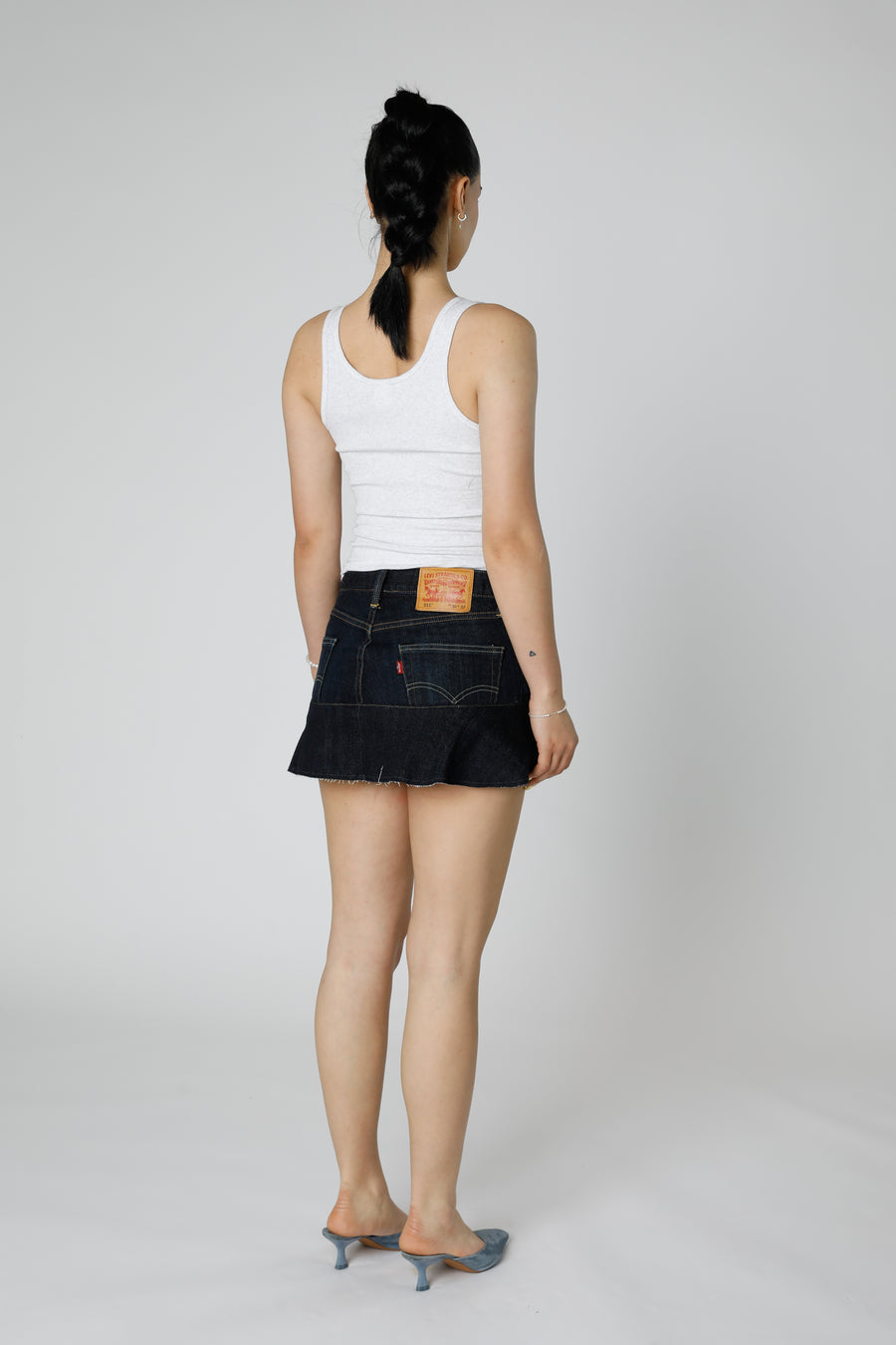 Rework Denim Flounce Skirt - S