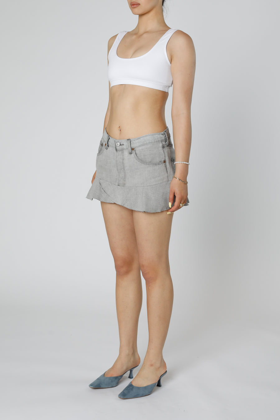 Rework Denim Flounce Skirt - M