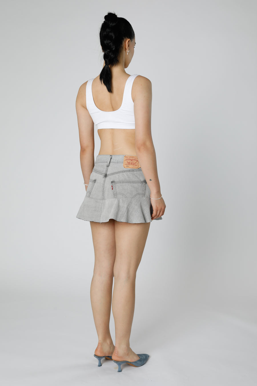 Rework Denim Flounce Skirt - M