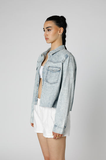 Rework Chambray Waist Crop - L