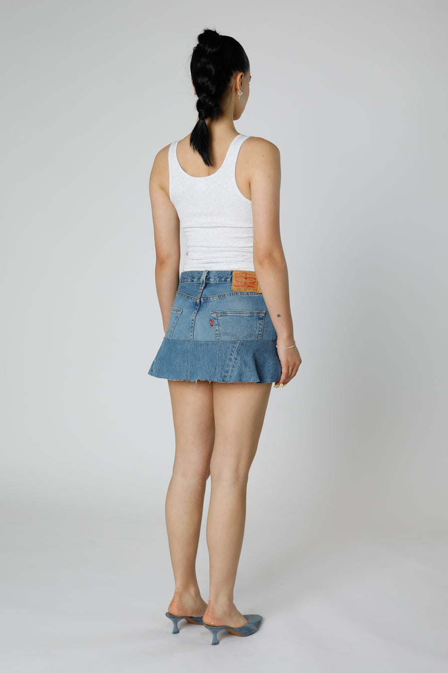 Rework Denim Flounce Skirt - S