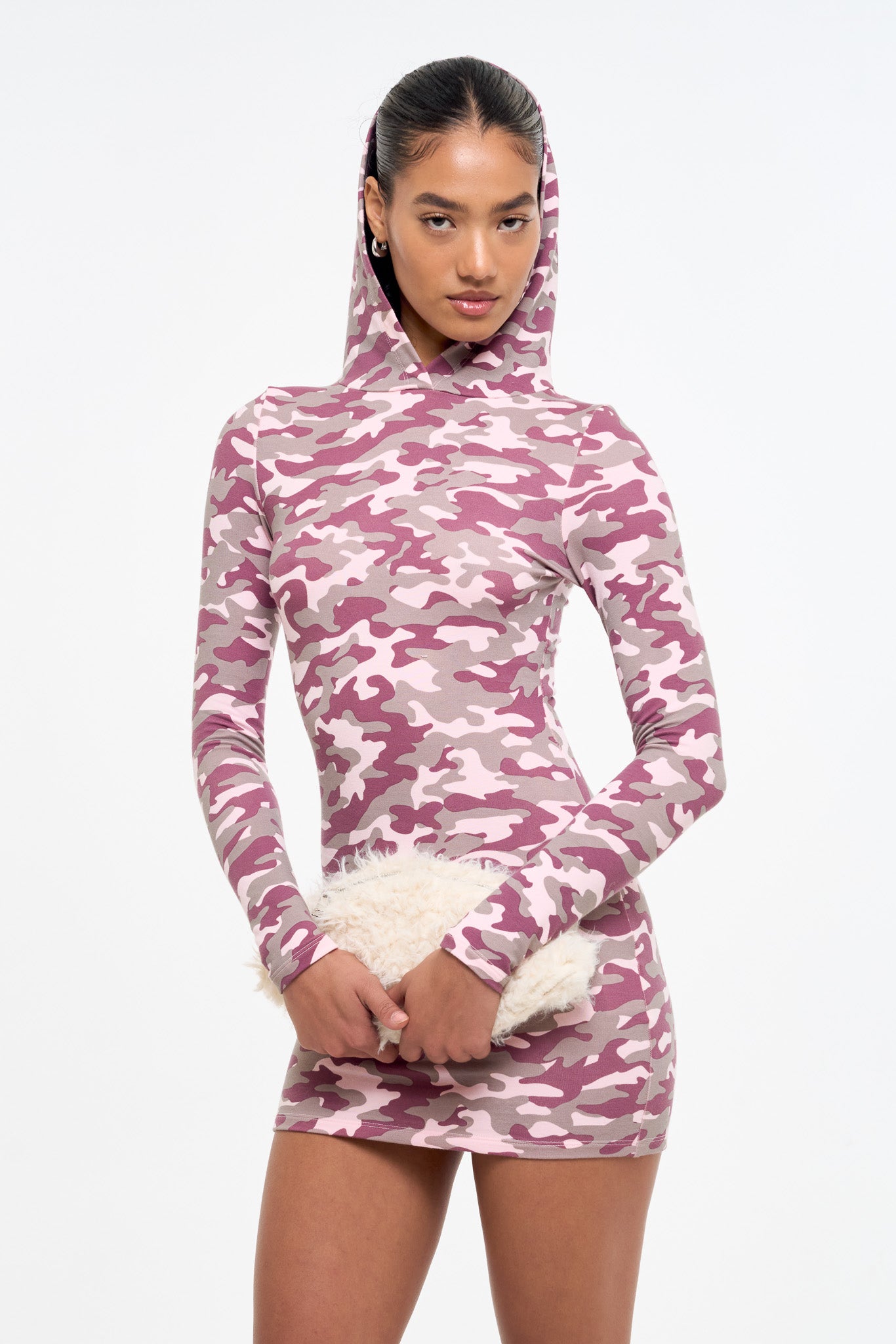 Camo Hooded Dress - Pink-DRESSES-Frankie-Frankie Collective