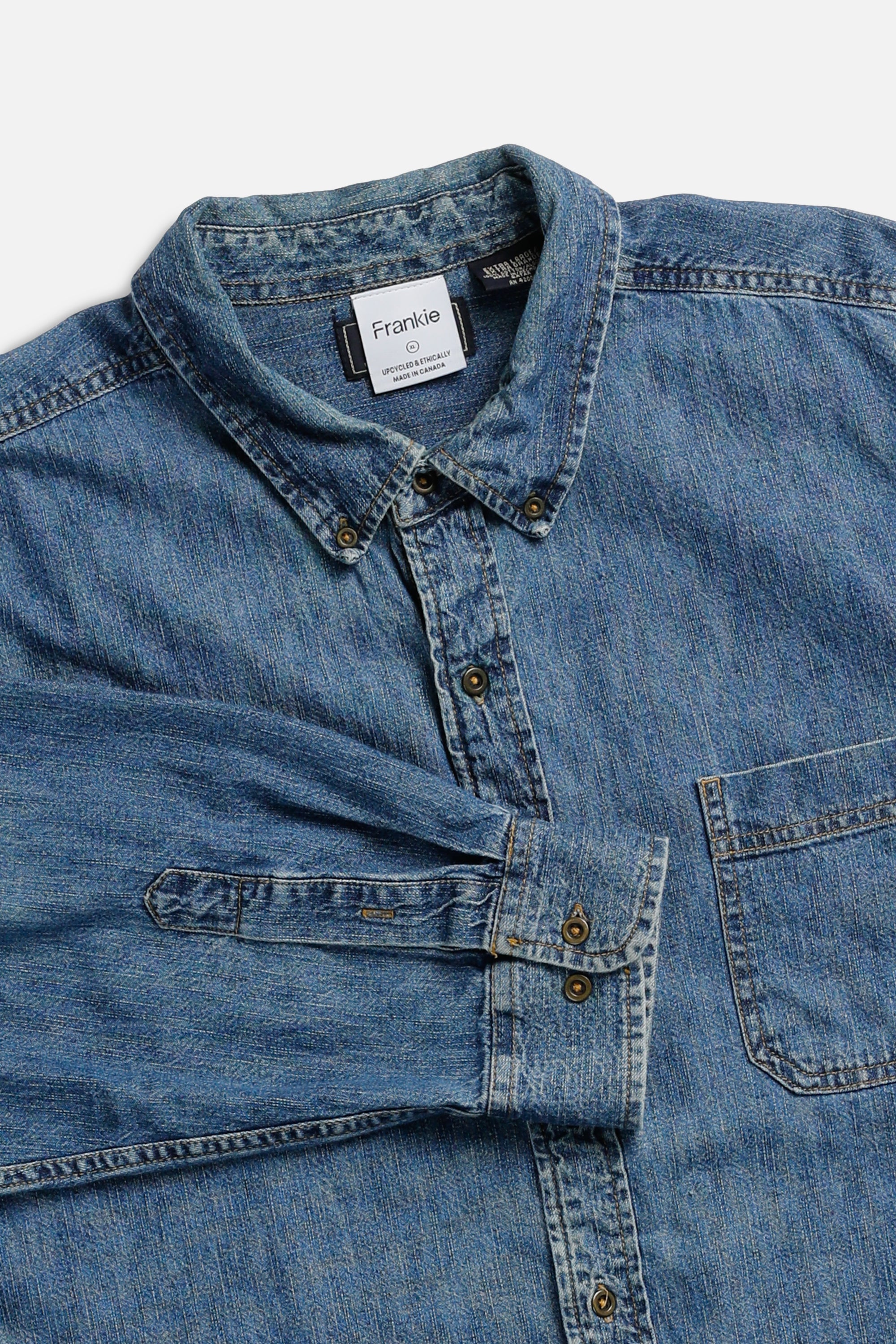 Rework Chambray Waist Crop - XL-TOPS-vendor-unknown-XL-Frankie Collective Rare Vintage Streetwear Reworks