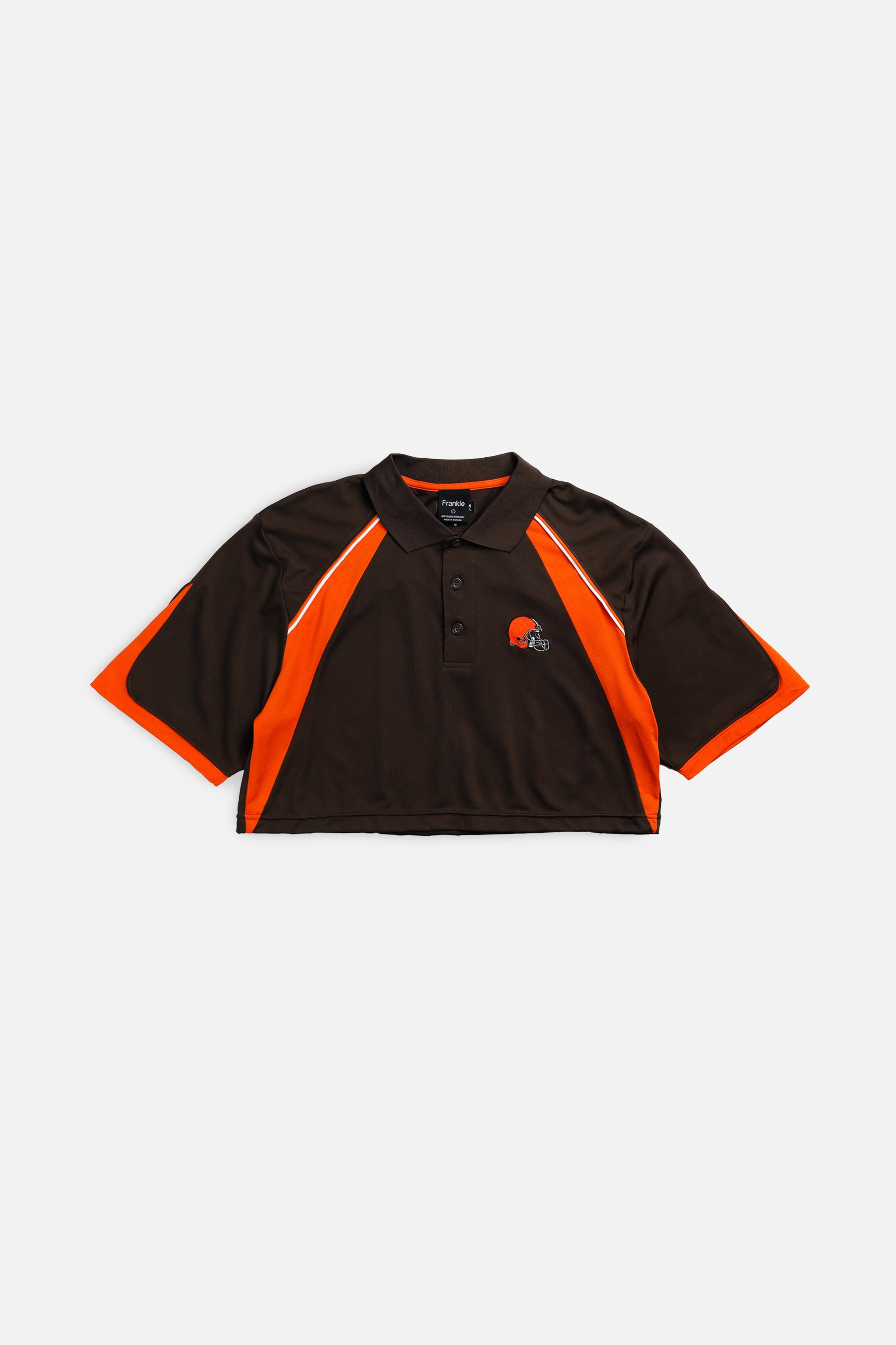 Rework Cleveland Browns NFL Crop Collared Tee - L-TOPS-NFL-L-Frankie Collective Rare Vintage Streetwear Reworks