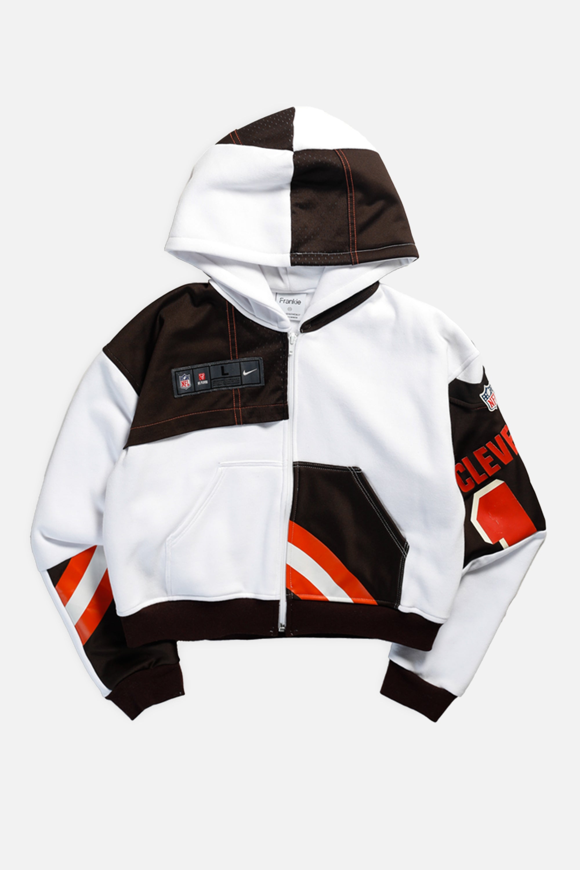 Rework Cleveland Browns NFL Crop Zip Hoodie - XS-SWEATERS-NFL-XS-Frankie Collective Rare Vintage Streetwear Reworks