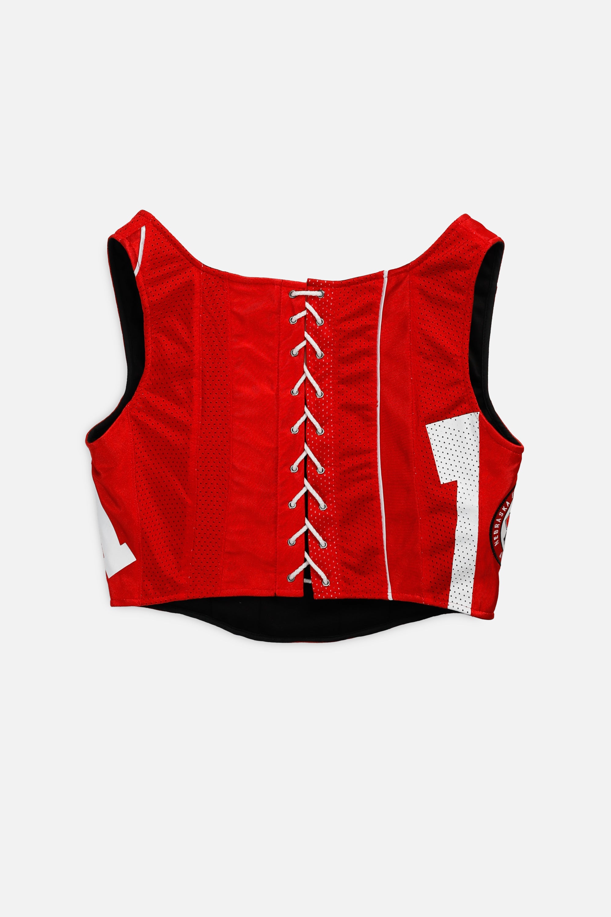 Rework Nebraska Cornhuskers NCAA Corset - L-TOPS-NCAA-L-Frankie Collective Rare Vintage Streetwear Reworks