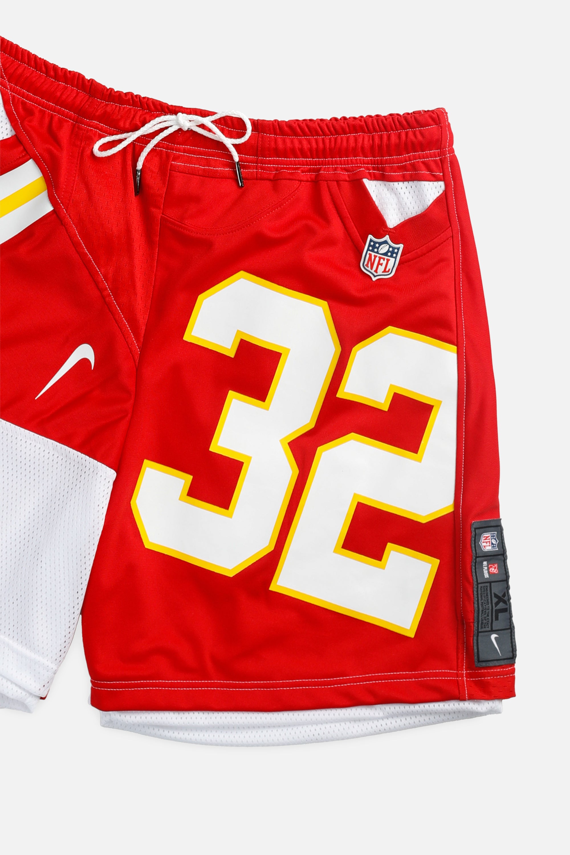 Unisex Rework Kansas City Chiefs NFL Jersey Shorts - XL-BOTTOMS-NFL-Women's XL - Men's L-Frankie Collective Rare Vintage Streetwear Reworks